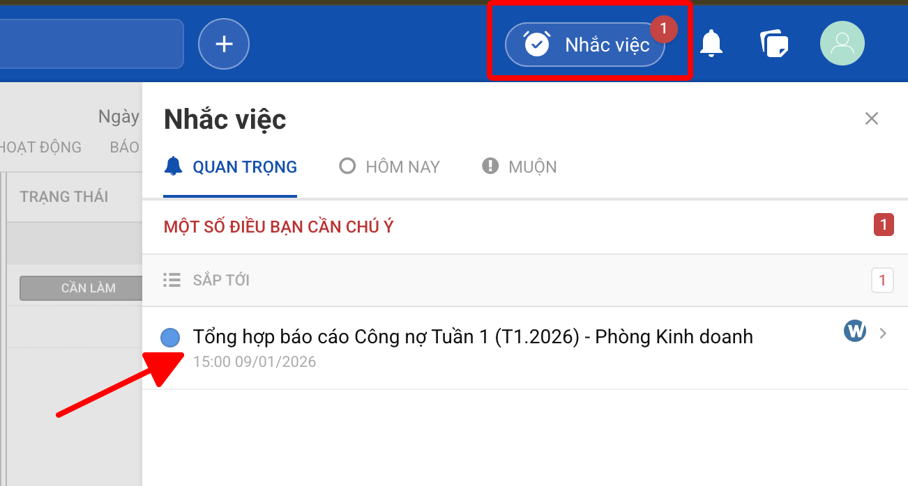 Giao diện nhắc việc