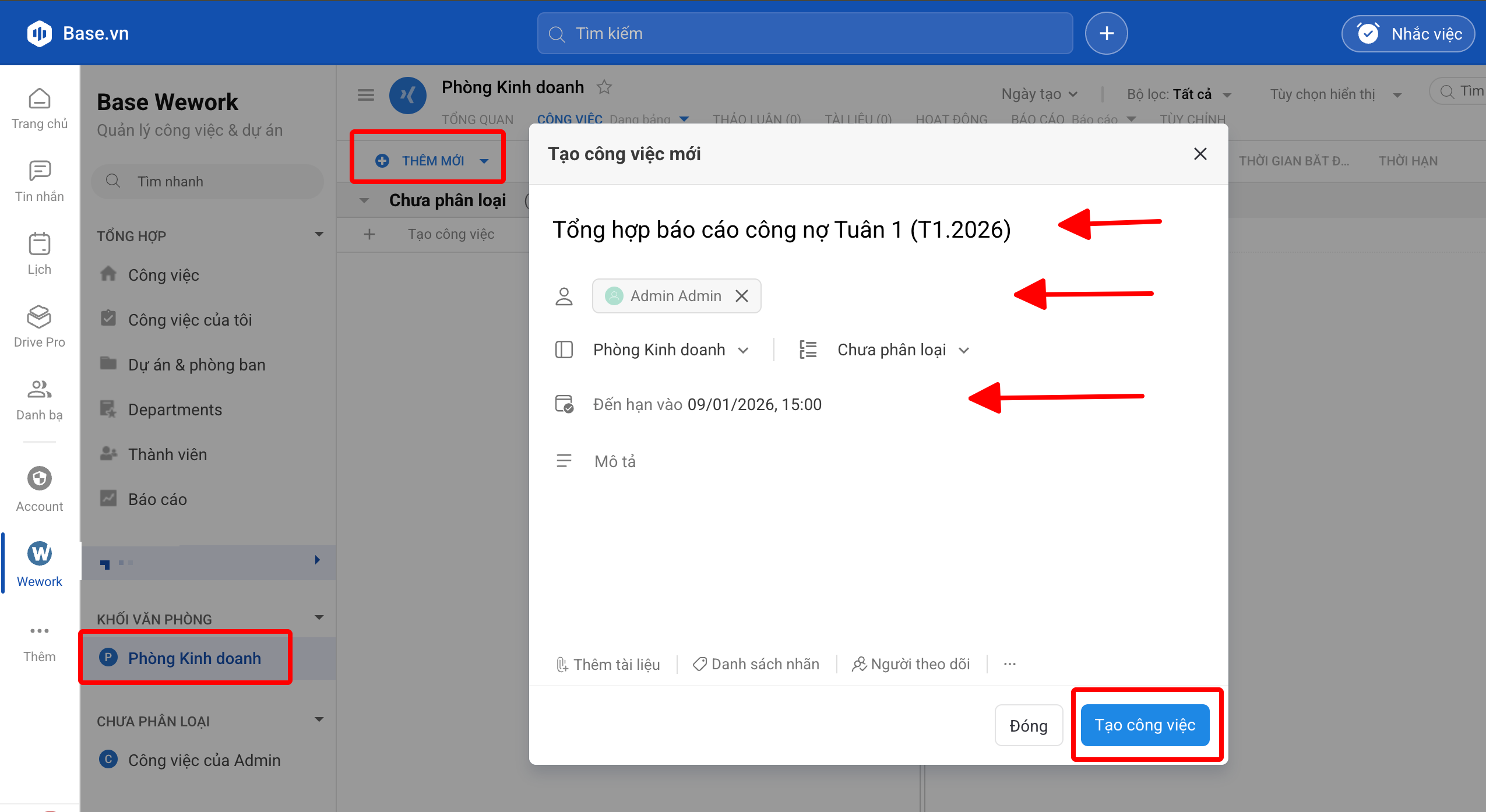 Hướng dẫn tạo công việc tiêu chuẩn
