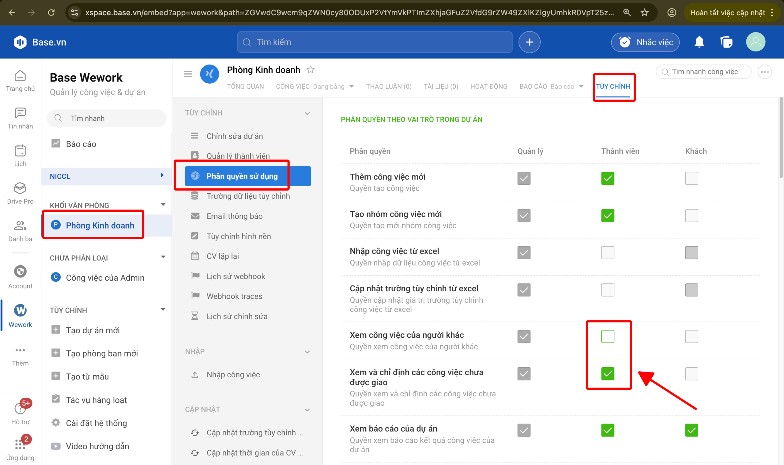 Phân quyền xem công việc